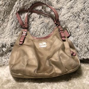 Coach purse, tan and pink